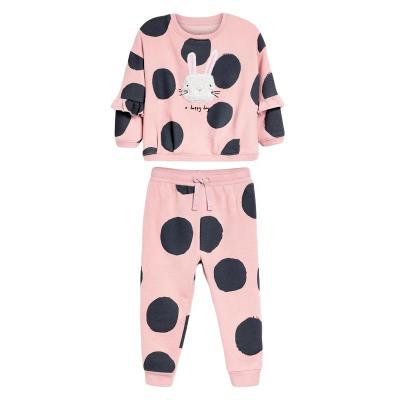 China Others shear kids girls spring autumn pajamas sleepwear clothes set cute milk cow pink cartoon printed cheap price wholesale for sale