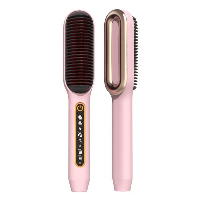 China Professional Adjustable Heat Settings 2 in 1 Travel Use LED Ceramic Comb Hair Curler Ionic Electric Hair Straightener for sale