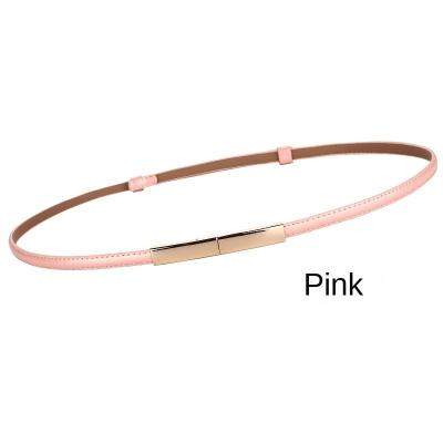 China Two-Layer Whip Pure Color Korean Style Wholesale Genuine Leather Women Belt Slim Skinny Gold Metal Buckle Waist Elastic Waist Belt for sale