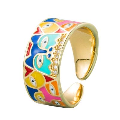 China TRENDY Women's Hip Hop Fashion Statement Rings New Eyedrop Ring 18k Gold Plated Colorful Geometric Open for sale