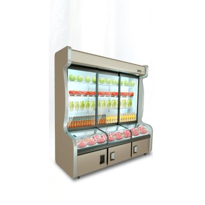 China Three Temperature Open Door Chest Triple Top Deep Meat Freezer Vegetable Fruit Cooler Ice Cream Refrigerator for sale