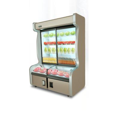 China Three Temperature Fruit Vegetable Commercial Open Display Refrigerator Straight In Vertical Supermarket Refrigeration Equipment Food Showcase for sale