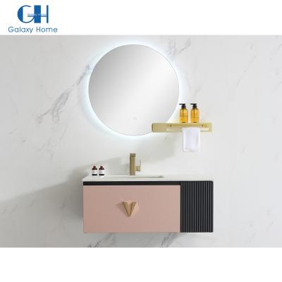 China Modern Modern LED Round Mirror Hung Wall Bathroom Vanity With Basin for sale