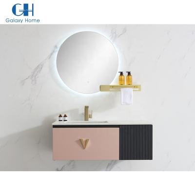 China Modern Hot Selling LED Round Mirror Wall Hung Bathroom Vanity With Door for sale