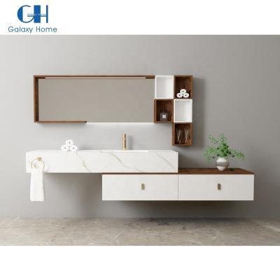 China Modern Square Mirror Bathroom Vanity Cabinet With Sintered Stone Single Basin for sale