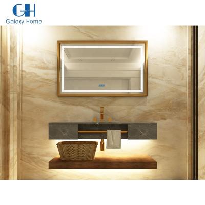 China Modern Modern Furniture LED Wooden Mirror Luxury Hung On The Wall Bathroom Vanity Set for sale