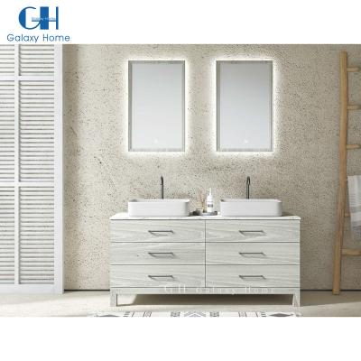 China Modern Wholesale Hot Selling Bathroom Furniture Floor Standing Natural Marble Bathroom Cabinet Double Sink Cabinet for sale