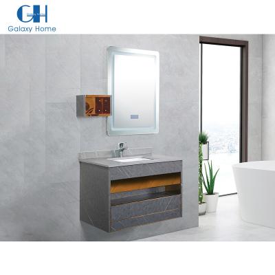 China Durable Custom Size Countertops Wall Mounted Agglomerated Stone Bathroom Cabinet With Mirror for sale