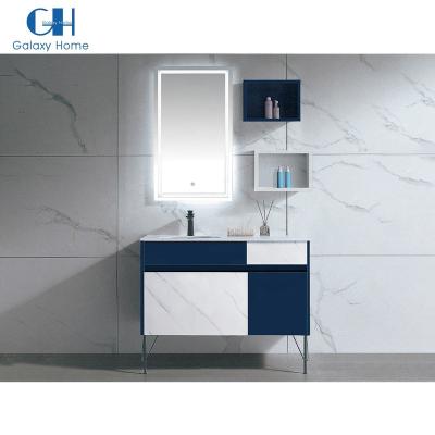 China Modern in sale ink blue and jazz white vertical bathroom cabinet with mirror for sale