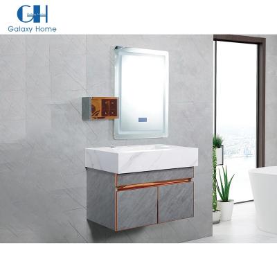 China Durable High Quality Customizable Rose Gold Edge Gray Bathroom Cabinet With Mirror for sale