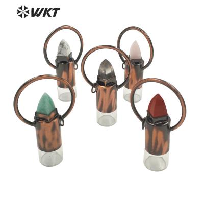 China Newest Quarry WT-P1666 WKT Retro Women Perfume Bottle Style Stone Antique Brass Pendant Desk/Pendant For Essential Oil for sale