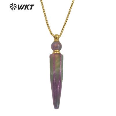 China WT-N1282 Long Bullet Shape Aura Amethyst Essential Oil Romantic Necklace Lady Natural Stone Perfume Bottle Necklace for sale