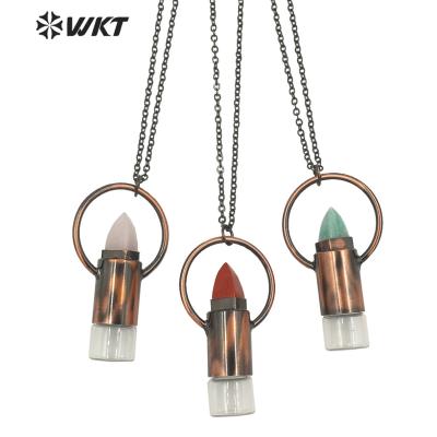 China Romantic Amazing New WT-N1297 Unique Boho Natural Stone Made Roll Perfume Bottle Pendant Necklace In Antique Copper Plated for sale