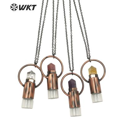 China New fashion WT-N1293 romantic wholesale antique gold plated necklace women boho spirit stone necklace big bun perfume bottle for sale