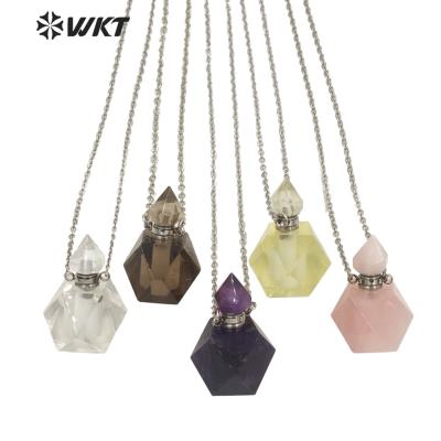 China WT-N1287 WKT fashion romantic diamond cut natural gemstone quartz point essential oil pendant necklace in bottle portable necklace for sale