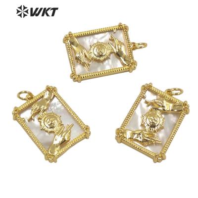 China WT-MP221 Religious Unique Symbolic Double Hand Rise Up Sun Pendant Means Beloved Daughter In Real 18k Gold Plated for sale