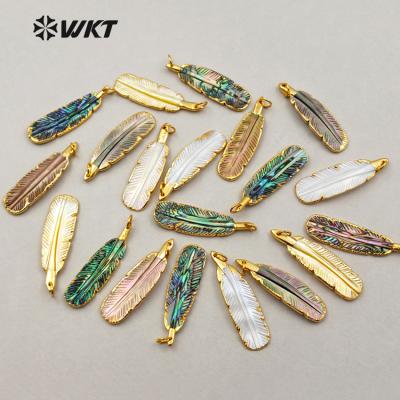 China Wholesale Abalone Shell Pendant Feather Shape Gorgeous Shell Fashion Pendant WT-P1242 WKT new next for sale