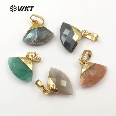 China WT-P1403 Wholesale Natural Stone Area Stone Pendant With 24k Gold Plated Multi Color Crystal Mini Pendant for sale