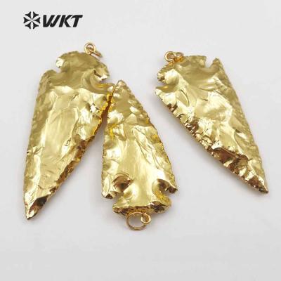 China WT-P1376 natural stone gold pendant carved arrowhead stone pendant with 24k gold for women pendant for sale