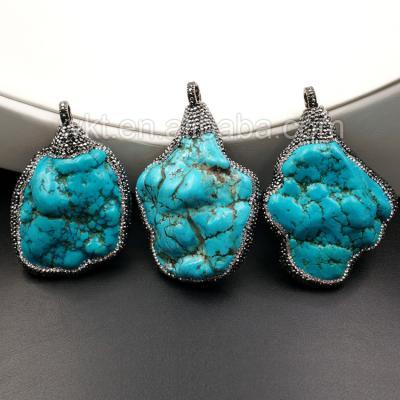 China Crystal WT-NP264 Randomly Chunky Turquoise Stone Pendant Gorgeous Natural, Fashion Faux Stone Pave Top Bail Turquoise Stone Pendant for sale