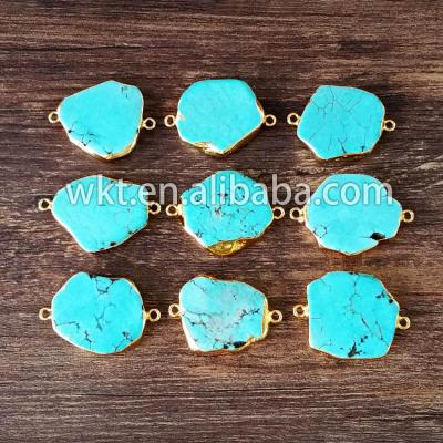 China WT-C023 Newest Natural Stone Slice Turquoise Gemstone Pendants With 24k Gold Edge for sale