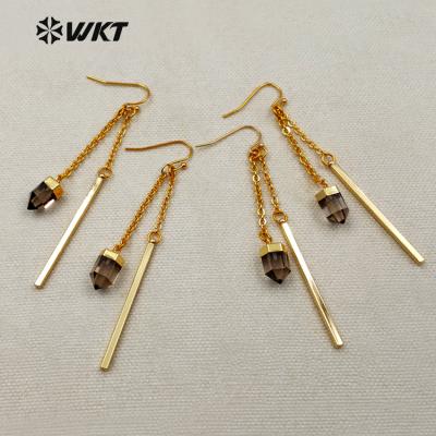 China FASHIONABLE Wholesale WT-E391 WKT Single Black Dot Last Long Dangle Real 24k Gold Stick Bar Circle Earrings for sale