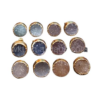 China Wholesale Cute WT-E271 Natural Color Round Druzy Agate Studs 18k Real Gold Plated 10mm Round Druzy Agate Studs Women Earrings for sale