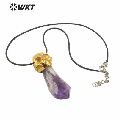 China New Design WT-N1213 Charm Jewelry Amethyst Necklace Special Natural Punk Skull Pendant Necklace Amethyst Necklace for sale