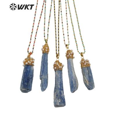 China FASHIONABLE Popular WT-N1217 Wire Wrapped Blue Blue Kyanite Necklace Lady Charm Jewelry Raw Kyanite Necklace Fashion for sale