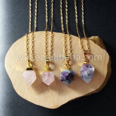 China Wholesale Natural Precious Stone WT-N562 Rose Quartz Fluorite Stone Necklace, Pretty Charming Raw Stone Necklace for sale