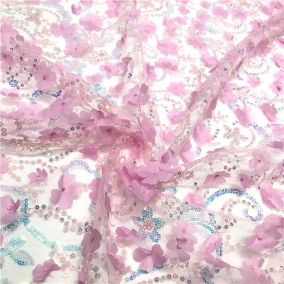 China 3D Embroidered Applique Flower Embroidery Tulle Fabric Warp For African Weddings Dresses for sale