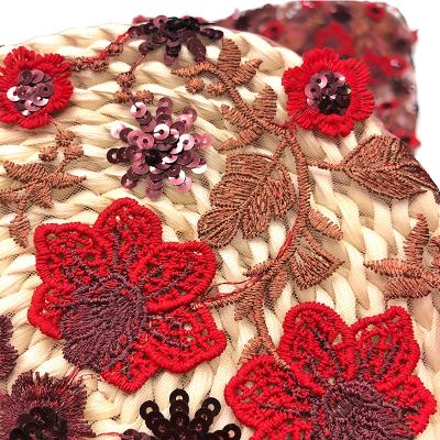 China 2021 spring new retro style red gold thread embroidery fabric clothing material viable French three-dimensional embroidery fabric for sale