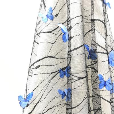 China 2021 new viable embroidery georgette fabric 3D mesh butterfly embroidery pattern fabric hand embroidery fabric meterials dress for sale