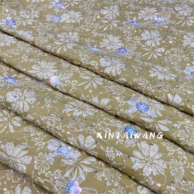 China New Sequin 3d Embroidered Fabric Breathable Fabric Jacquard Fabric For Polyester Women's Dress And Children's Clothing for sale