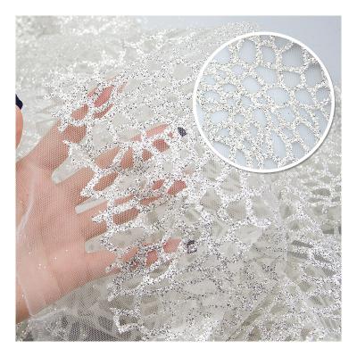 China Organic Mesh Bronzing Silver Bridal Apparel Women's Gold-Spraying Glitter Lace Fabric for sale