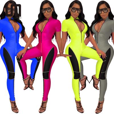 China Women Sportswear Zipper Design Anti-pilling Patchwork Plus Size One Piece Overalls for sale