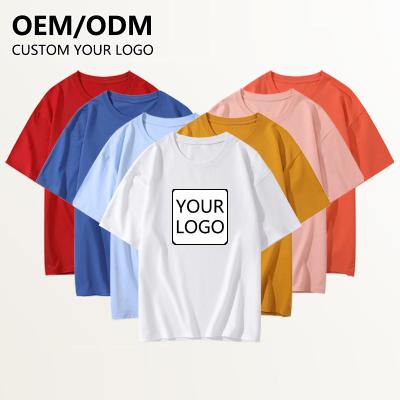 China Anti-pilling OEM custom logo printing plain heavy loose oversized thick white short sleeve T-shirt cotton plus size men's T-shirts for sale