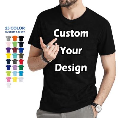 China High Quality Men's Anti-pilling White 50% Cotton Polyester O-Neck T-shirt Printing Plus Size Plain Logo Printed Black Custom Unisex T-Shirts for sale