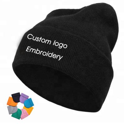 China COMMON Fashionable Custom Embroidery Logo Solid Color Warm Winter Beanie Knit Hat for sale