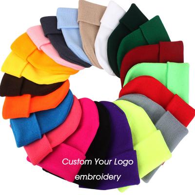 China COMMON Winter High Quality Plain Dyed Beanie Hat Custom Made 100% Acrylic Warm Knitted Beanie Custom Logo for sale