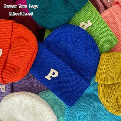 China COMMON Winter Logo Fashion Fitted Knitting Embroidery Custom Made Beanie Hat for sale