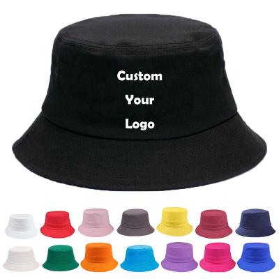 China Picture Wholesale Bulk 100% Cotton Custom Your Own Logo Embroidery Cheap Reversible Bucket Hats for sale