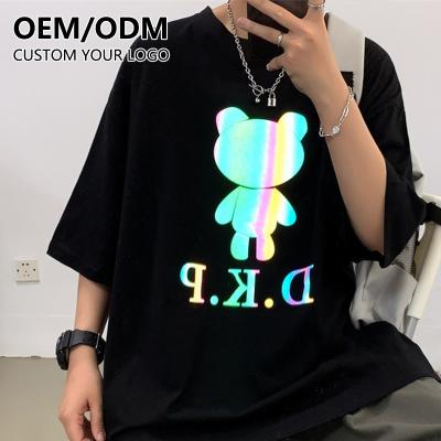 China Wholesale 3M Anti-Wrinkle Reflective Rainbow Men's T-shirt Custom Colorful Reflective Print Logo Graphic Laser Oversized Plus Size T-shirt for sale