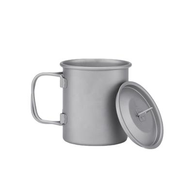 China BBQ Expanding Picnic 450ml Outdoor Folding Handle Cup Titanium Coffee Mug Cooking Pot With Lid for sale