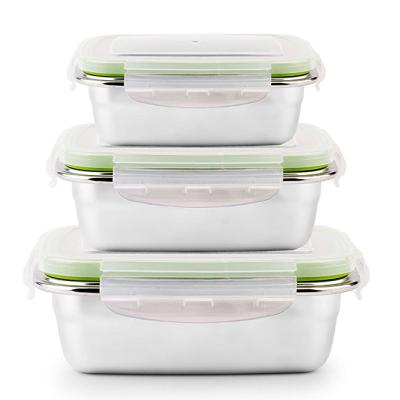 China Freshness Preservation Set Of 3 Leakproof Stainless Steel Lunch Containers | BPA Free Food Storage Containers With Airtight Lids for sale