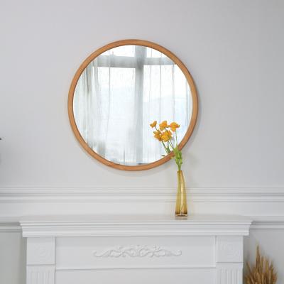 China Wooden Frame Traditional Fashion Single Round Wall Hanging Mirror for sale