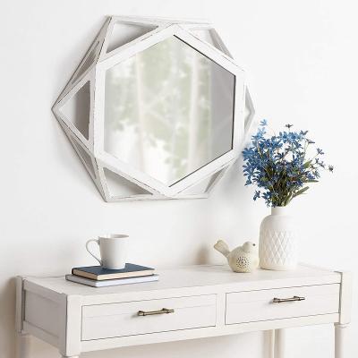 China Traditional Accent Decor Wall Mirror Octagon Shaped Console Table Framed Rustic Geometric White Wood With Mirror Wall Support All-Weather Not for sale