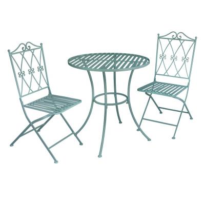 China Rustproof Outdoor Metal Garden Wrought Iron Table and Chair Patio Home Bistro Set Folding Dining Table and Chair Set for sale