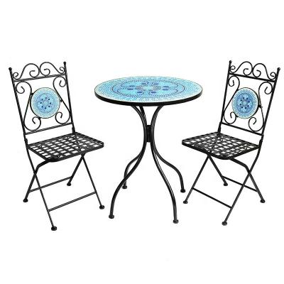 China High Quality Europe Style Mosaic Stone Dining Bistro Set With Foldable Table And Two Chairs Mosaic Table for sale