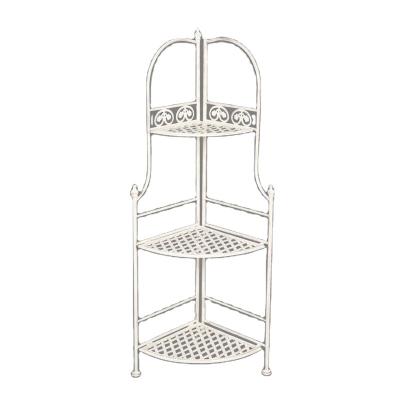 China Europe Best Selling 3 Tier Antique White Wrought Iron Flower Pot Shelf Corner Planters Stand for sale